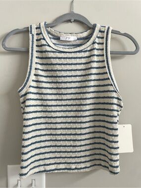 Striped Knit Tank Top in Cream and Blue